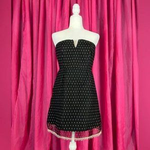 L'atiste by Amy strapless gold polka dot black party dress